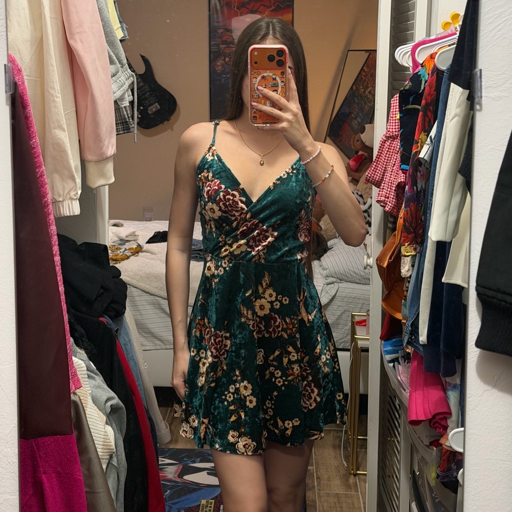 love, Fire Teal Floral Mini Dress